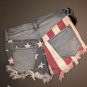 destroyed denim USA high rise denim shorts